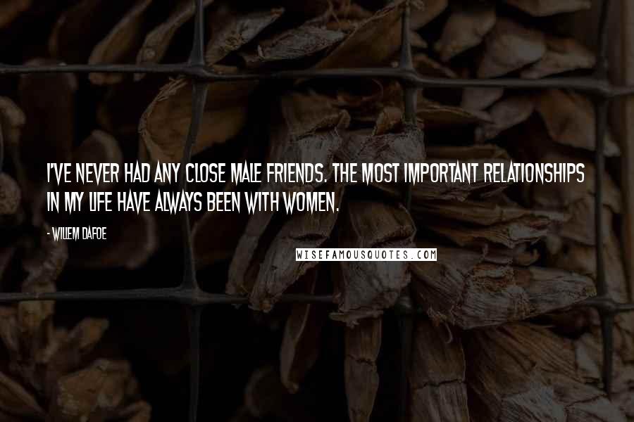 Willem Dafoe Quotes: I've never had any close male friends. The most important relationships in my life have always been with women.