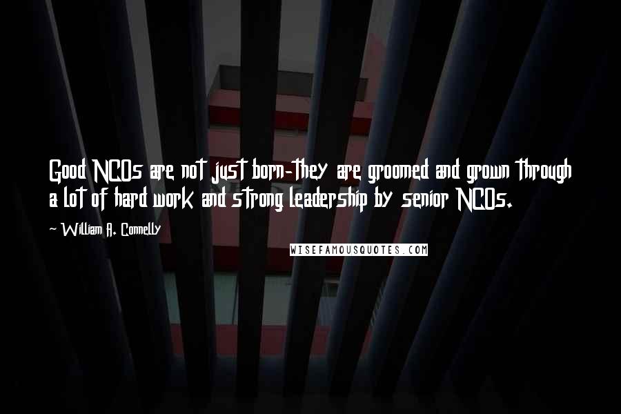 William A. Connelly Quotes: Good NCOs are not just born-they are groomed and grown through a lot of hard work and strong leadership by senior NCOs.