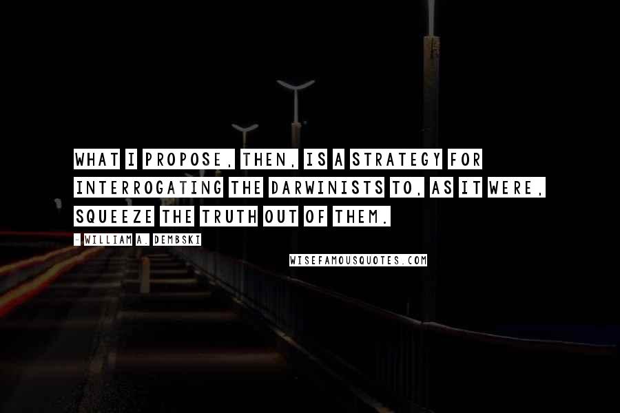 William A. Dembski Quotes: What I propose, then, is a strategy for interrogating the Darwinists to, as it were, squeeze the truth out of them.