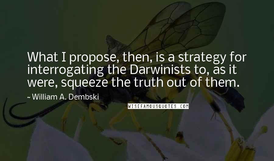 William A. Dembski Quotes: What I propose, then, is a strategy for interrogating the Darwinists to, as it were, squeeze the truth out of them.