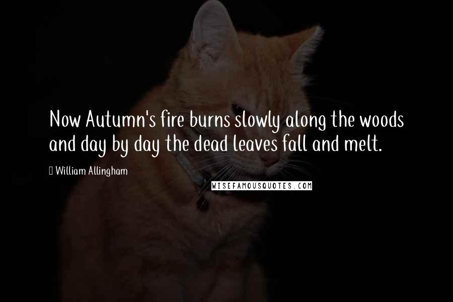 William Allingham Quotes: Now Autumn's fire burns slowly along the woods and day by day the dead leaves fall and melt.