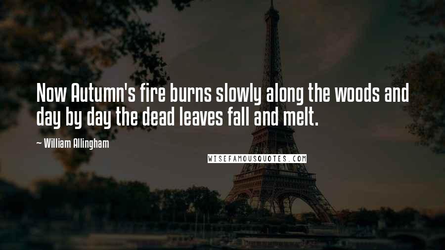 William Allingham Quotes: Now Autumn's fire burns slowly along the woods and day by day the dead leaves fall and melt.