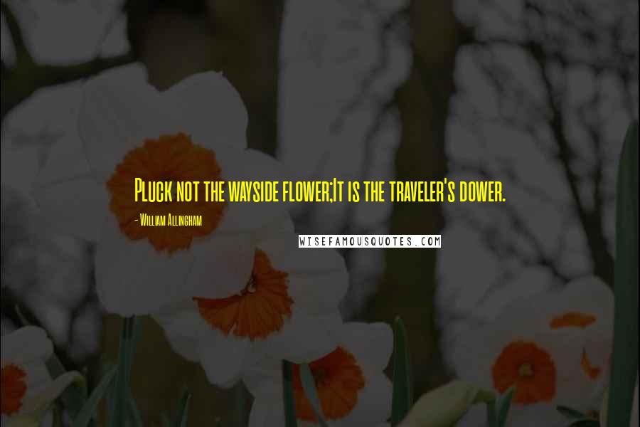 William Allingham Quotes: Pluck not the wayside flower;It is the traveler's dower.