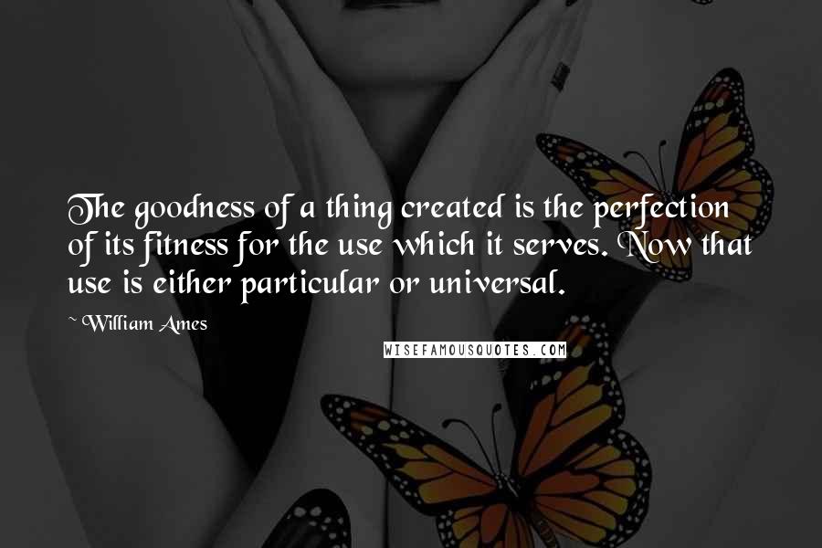 William Ames Quotes: The goodness of a thing created is the perfection of its fitness for the use which it serves. Now that use is either particular or universal.