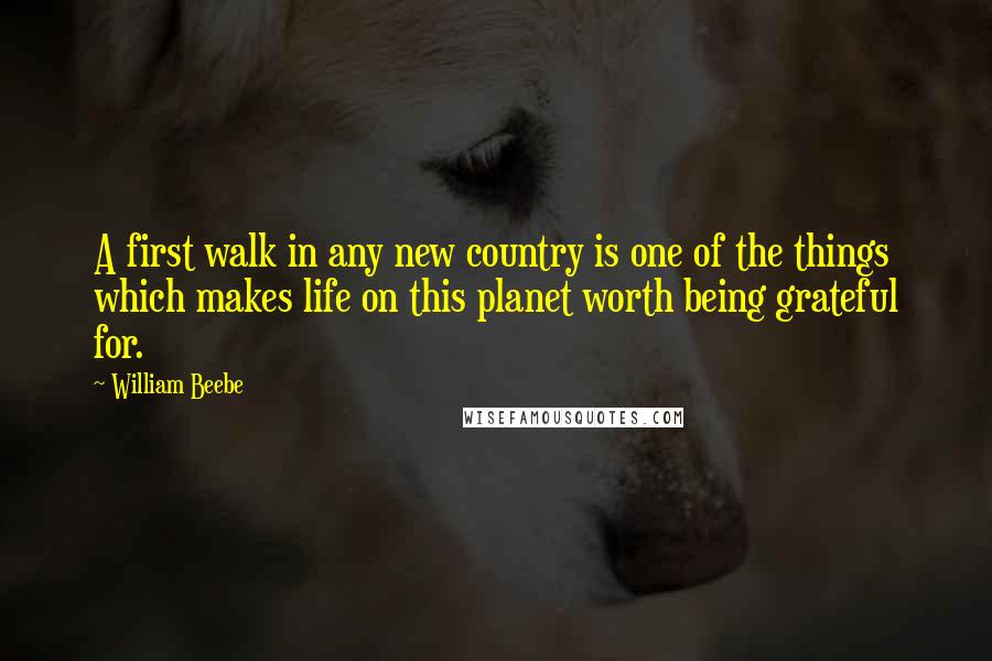 William Beebe Quotes: A first walk in any new country is one of the things which makes life on this planet worth being grateful for.