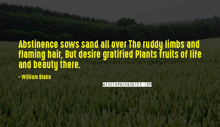 William Blake Quotes: Abstinence sows sand all over The ruddy limbs and flaming hair, But desire gratified Plants fruits of life and beauty there.