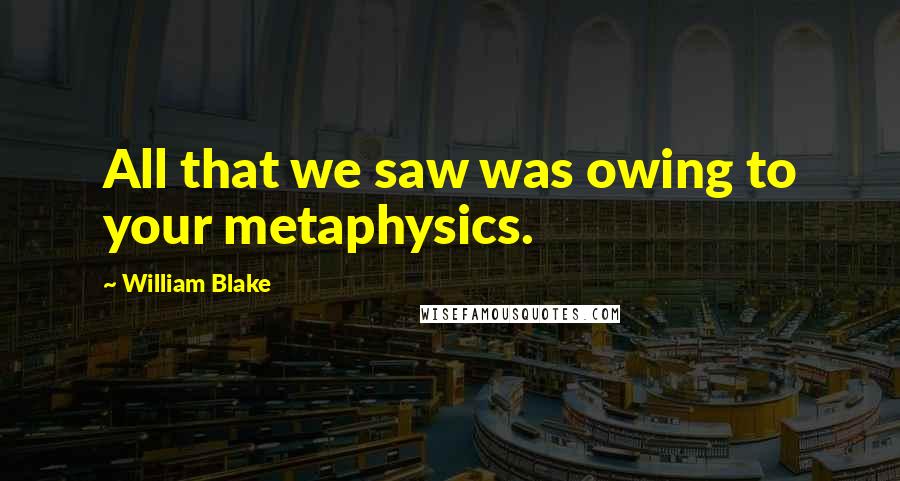 William Blake Quotes: All that we saw was owing to your metaphysics.