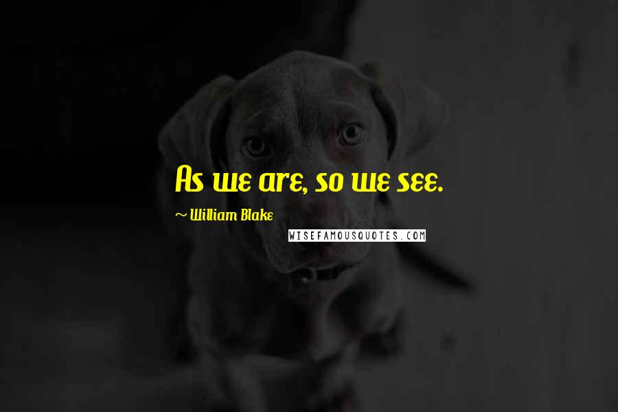 William Blake Quotes: As we are, so we see.