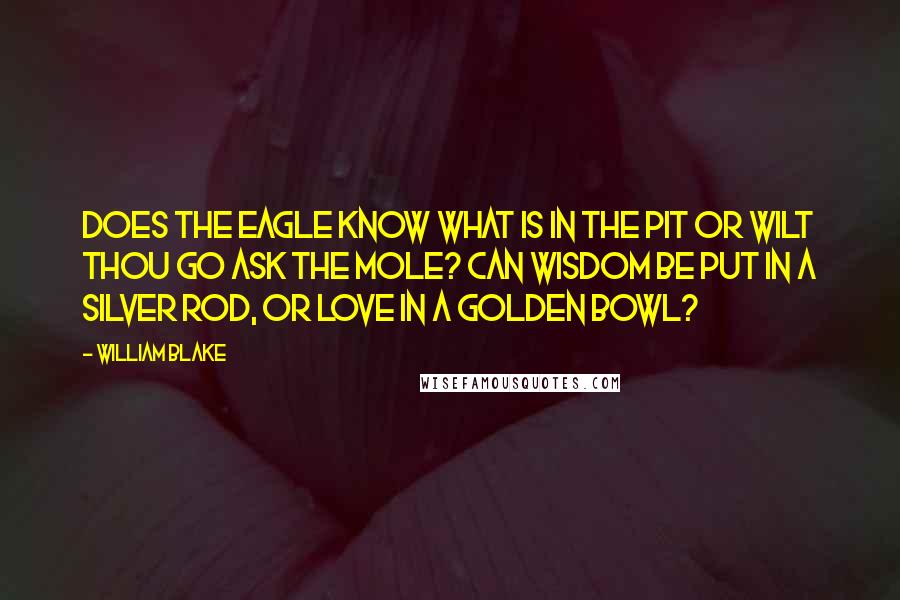 William Blake Quotes: Does the Eagle know what is in the pit Or wilt thou go ask the Mole? Can Wisdom be put in a silver rod, Or Love in a golden bowl?