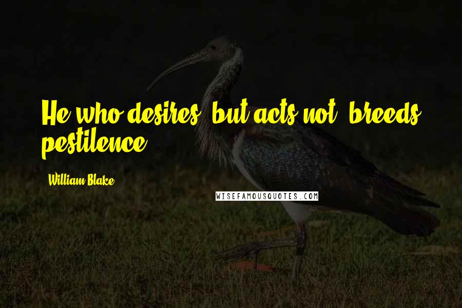 William Blake Quotes: He who desires, but acts not, breeds pestilence.