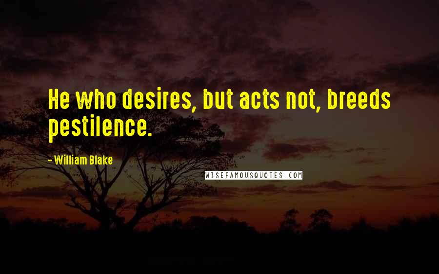 William Blake Quotes: He who desires, but acts not, breeds pestilence.