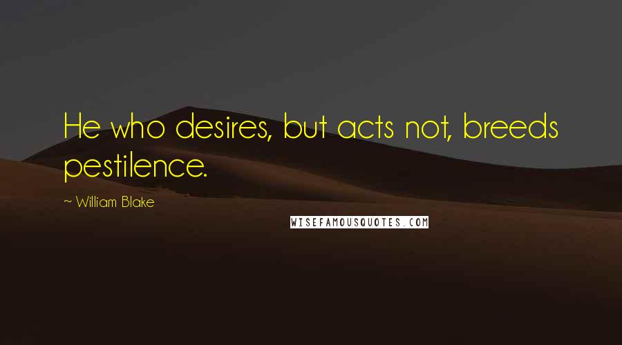 William Blake Quotes: He who desires, but acts not, breeds pestilence.