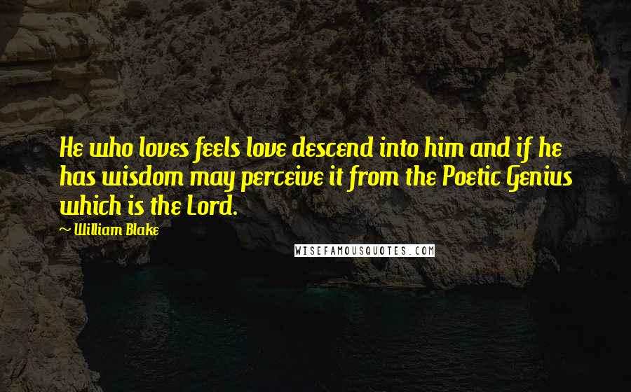 William Blake Quotes: He who loves feels love descend into him and if he has wisdom may perceive it from the Poetic Genius which is the Lord.