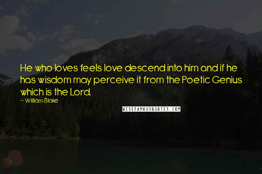 William Blake Quotes: He who loves feels love descend into him and if he has wisdom may perceive it from the Poetic Genius which is the Lord.