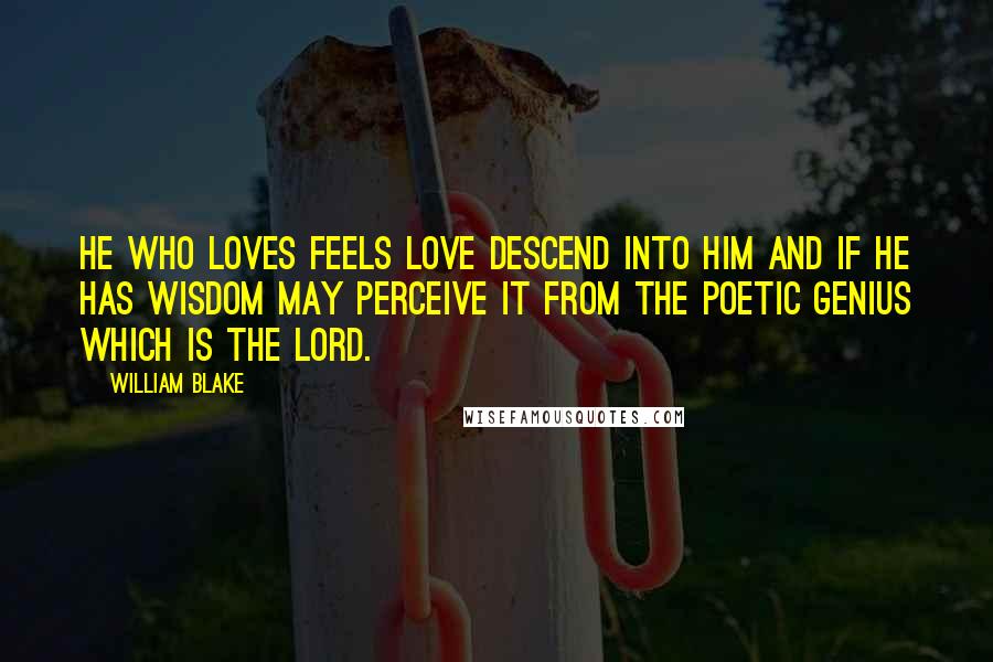 William Blake Quotes: He who loves feels love descend into him and if he has wisdom may perceive it from the Poetic Genius which is the Lord.