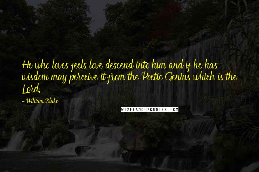 William Blake Quotes: He who loves feels love descend into him and if he has wisdom may perceive it from the Poetic Genius which is the Lord.