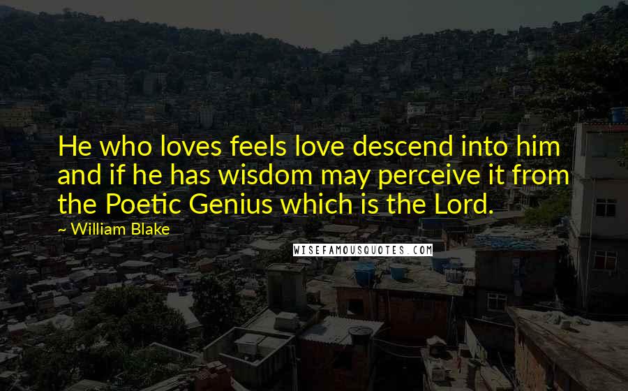 William Blake Quotes: He who loves feels love descend into him and if he has wisdom may perceive it from the Poetic Genius which is the Lord.
