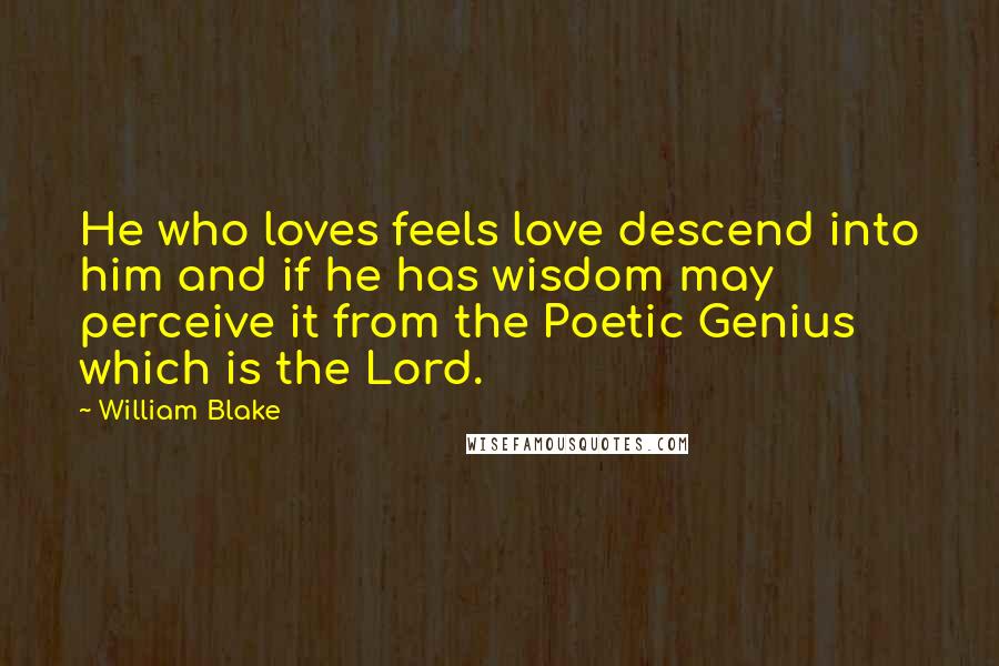 William Blake Quotes: He who loves feels love descend into him and if he has wisdom may perceive it from the Poetic Genius which is the Lord.