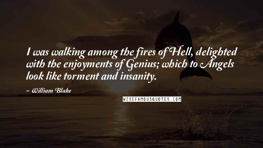 William Blake Quotes: I was walking among the fires of Hell, delighted with the enjoyments of Genius; which to Angels look like torment and insanity.