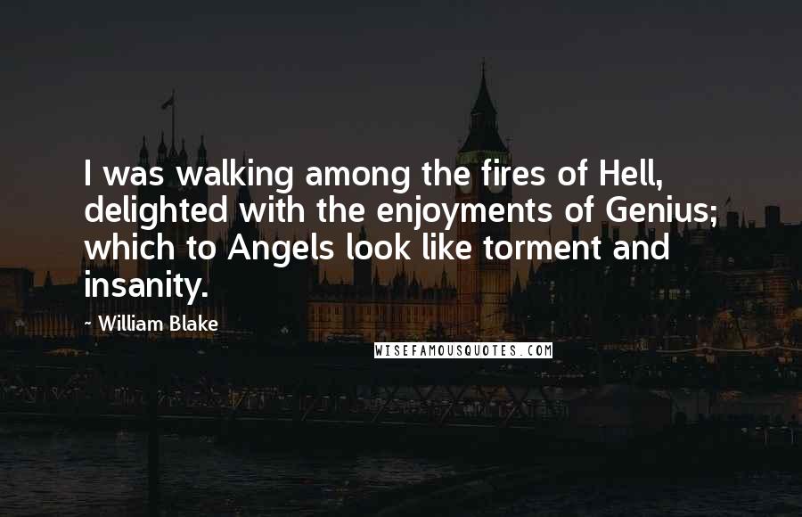 William Blake Quotes: I was walking among the fires of Hell, delighted with the enjoyments of Genius; which to Angels look like torment and insanity.