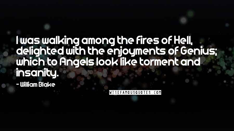 William Blake Quotes: I was walking among the fires of Hell, delighted with the enjoyments of Genius; which to Angels look like torment and insanity.