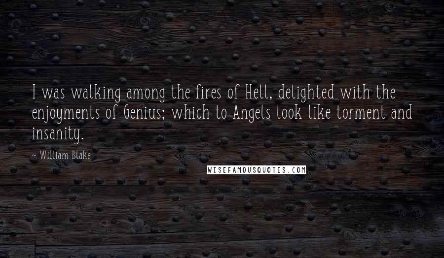 William Blake Quotes: I was walking among the fires of Hell, delighted with the enjoyments of Genius; which to Angels look like torment and insanity.