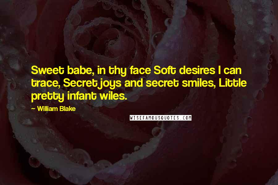 William Blake Quotes: Sweet babe, in thy face Soft desires I can trace, Secret joys and secret smiles, Little pretty infant wiles.