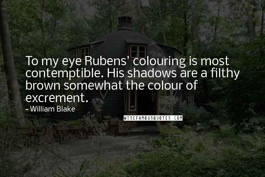 William Blake Quotes: To my eye Rubens' colouring is most contemptible. His shadows are a filthy brown somewhat the colour of excrement.