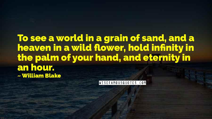 William Blake Quotes: To see a world in a grain of sand, and a heaven in a wild flower, hold infinity in the palm of your hand, and eternity in an hour.