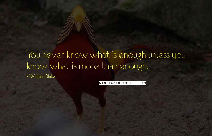 William Blake Quotes: You never know what is enough unless you know what is more than enough.