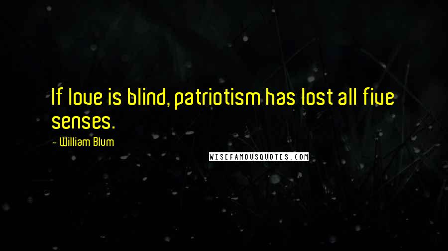 William Blum Quotes: If love is blind, patriotism has lost all five senses.