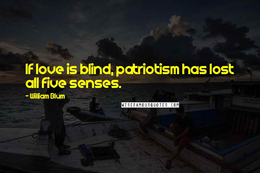 William Blum Quotes: If love is blind, patriotism has lost all five senses.