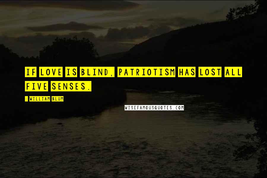 William Blum Quotes: If love is blind, patriotism has lost all five senses.