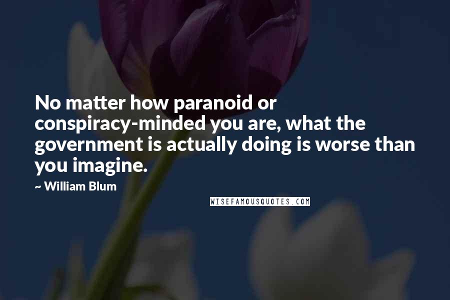 William Blum Quotes: No matter how paranoid or conspiracy-minded you are, what the government is actually doing is worse than you imagine.