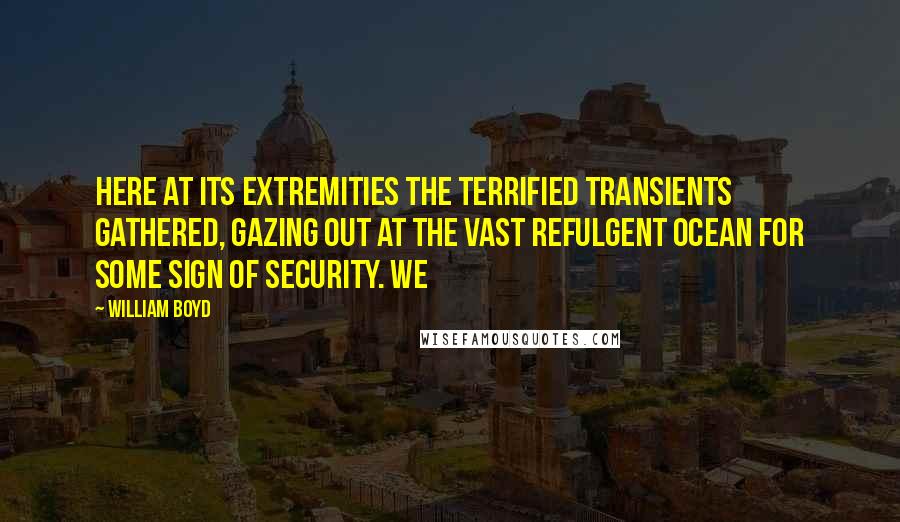 William Boyd Quotes: Here at its extremities the terrified transients gathered, gazing out at the vast refulgent ocean for some sign of security. We