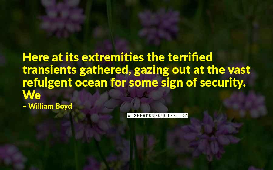 William Boyd Quotes: Here at its extremities the terrified transients gathered, gazing out at the vast refulgent ocean for some sign of security. We