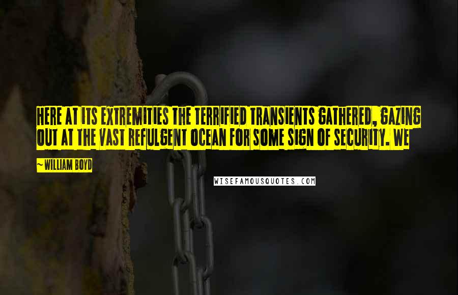 William Boyd Quotes: Here at its extremities the terrified transients gathered, gazing out at the vast refulgent ocean for some sign of security. We