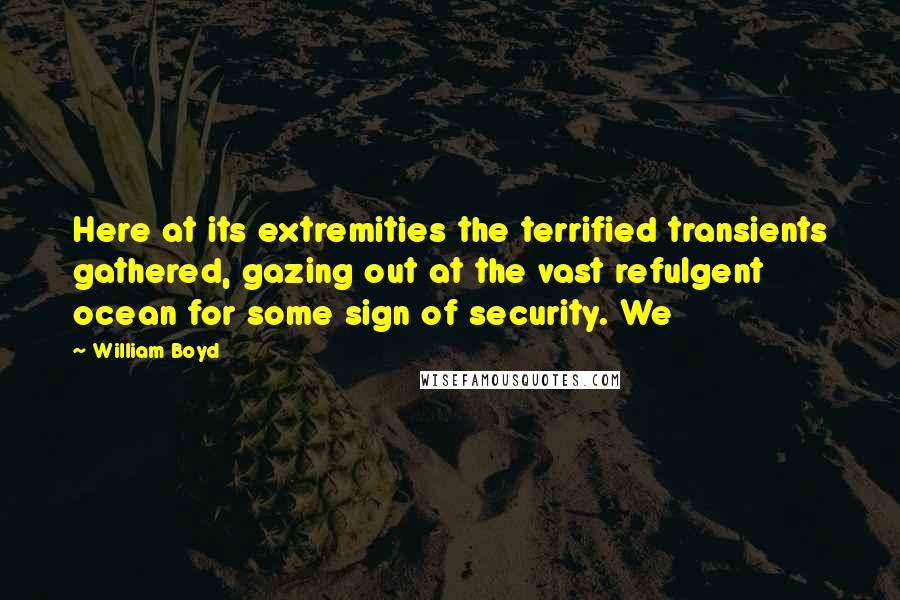 William Boyd Quotes: Here at its extremities the terrified transients gathered, gazing out at the vast refulgent ocean for some sign of security. We