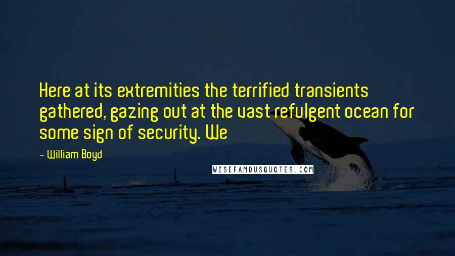 William Boyd Quotes: Here at its extremities the terrified transients gathered, gazing out at the vast refulgent ocean for some sign of security. We