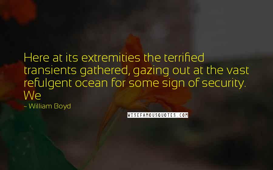 William Boyd Quotes: Here at its extremities the terrified transients gathered, gazing out at the vast refulgent ocean for some sign of security. We