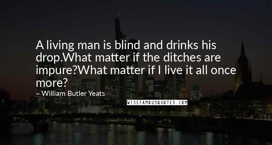 William Butler Yeats Quotes: A living man is blind and drinks his drop.What matter if the ditches are impure?What matter if I live it all once more?