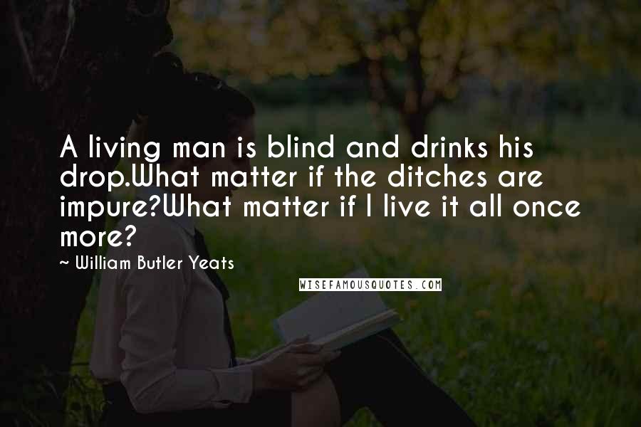 William Butler Yeats Quotes: A living man is blind and drinks his drop.What matter if the ditches are impure?What matter if I live it all once more?