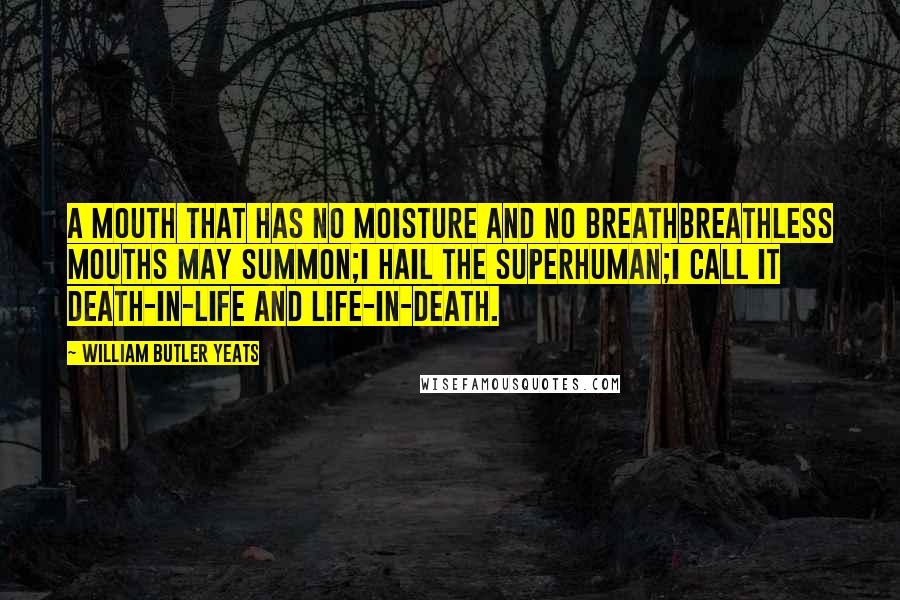 William Butler Yeats Quotes: A mouth that has no moisture and no breathBreathless mouths may summon;I hail the superhuman;I call it death-in-life and life-in-death.