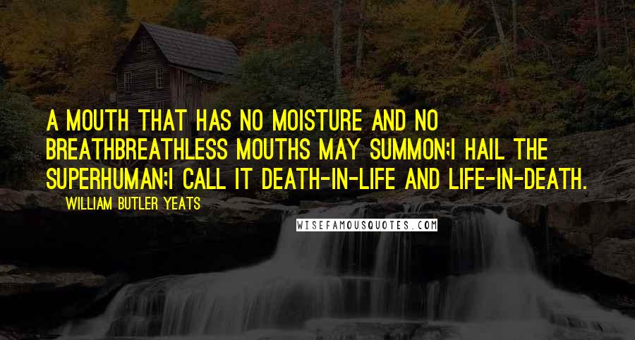 William Butler Yeats Quotes: A mouth that has no moisture and no breathBreathless mouths may summon;I hail the superhuman;I call it death-in-life and life-in-death.