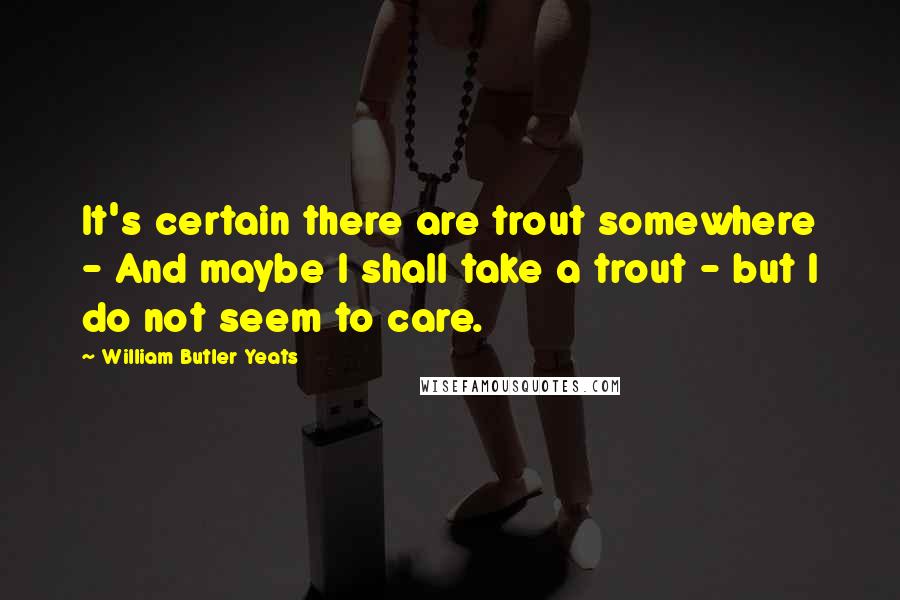 William Butler Yeats Quotes: It's certain there are trout somewhere - And maybe I shall take a trout - but I do not seem to care.