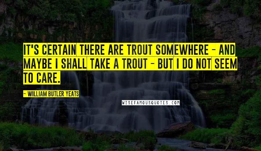 William Butler Yeats Quotes: It's certain there are trout somewhere - And maybe I shall take a trout - but I do not seem to care.