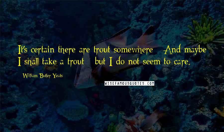 William Butler Yeats Quotes: It's certain there are trout somewhere - And maybe I shall take a trout - but I do not seem to care.