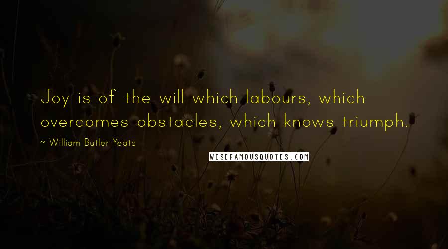 William Butler Yeats Quotes: Joy is of the will which labours, which overcomes obstacles, which knows triumph.