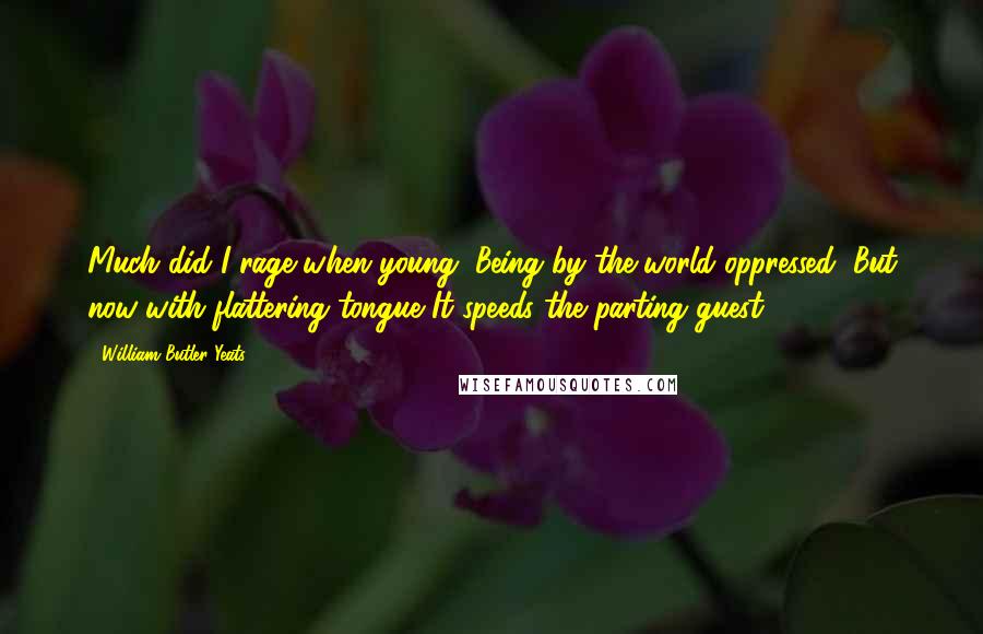 William Butler Yeats Quotes: Much did I rage when young, Being by the world oppressed, But now with flattering tongue It speeds the parting guest.