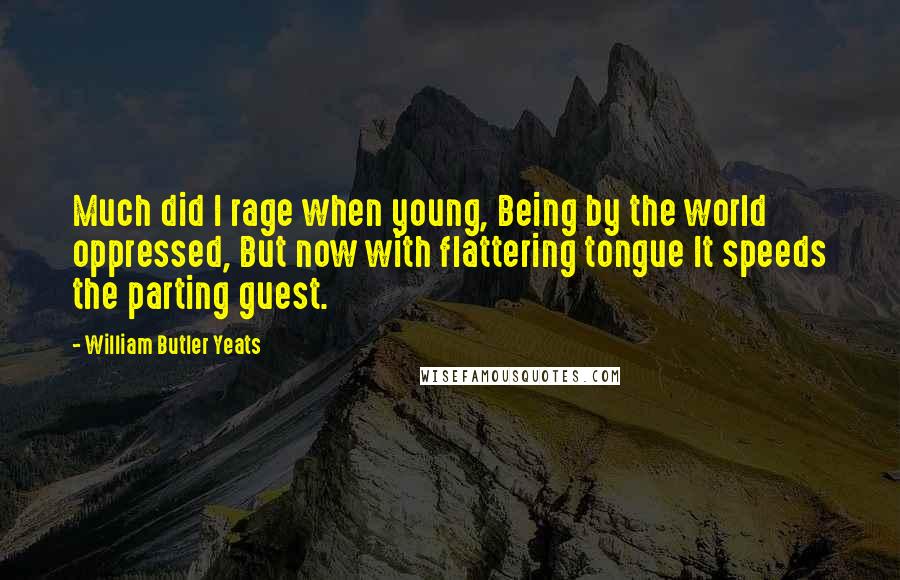 William Butler Yeats Quotes: Much did I rage when young, Being by the world oppressed, But now with flattering tongue It speeds the parting guest.